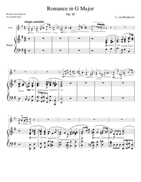 Romance No 1 Op 40 In G Major By Ludwig Van Beethoven Sheet Music For