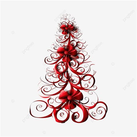 Red Ribbon Christmas Tree Clipart Gift Snow Decor PNG Transparent