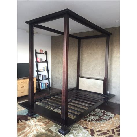 Wooden Queen Canopy Bed | Chairish