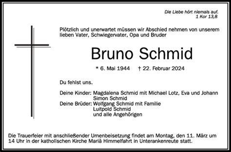 Traueranzeigen Von Bruno Schmid Schwaebische De Trauerportal