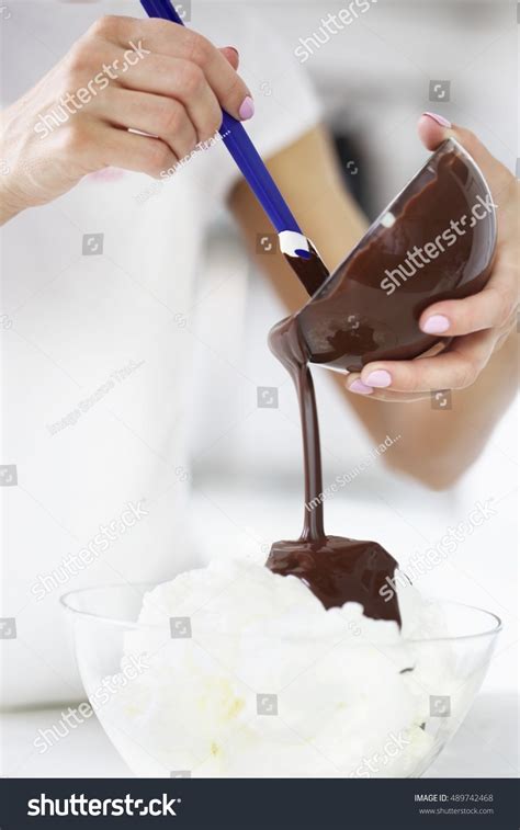 Woman Pouring Melted Chocolate Stock Photo 489742468 Shutterstock