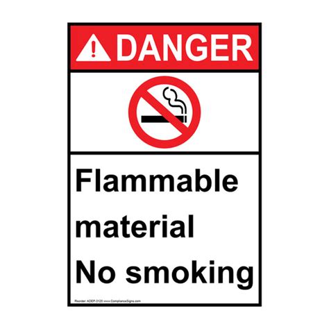 Vertical Flammable Material No Smoking Sign Ansi Danger Flammable