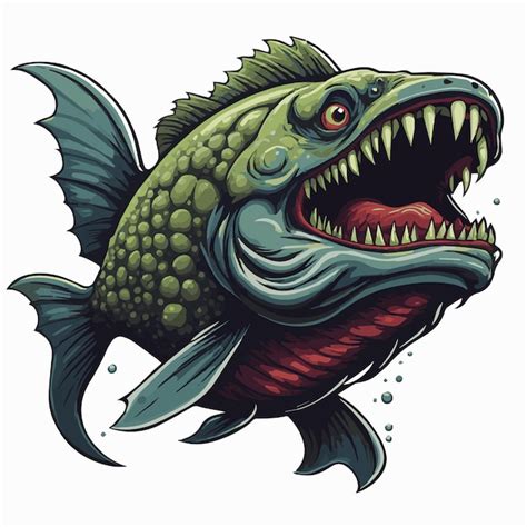 Premium Vector Big Fish Monster With Sharp Teeth Vector Illustrations