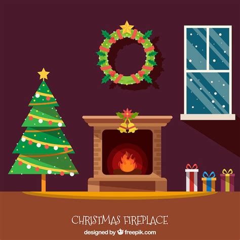 Free Vector | Christmas house interior background with fireplace