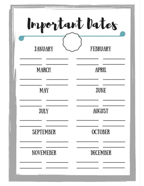 Important Dates Template