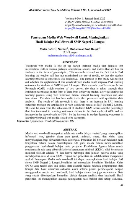 Pdf Penerapan Media Web Wordwall Untuk Meningkatkan Hasil Belajar Pai