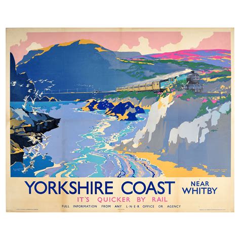 Original Vintage Travel Poster Yorkshire Coast Near Whitby Lner Steam