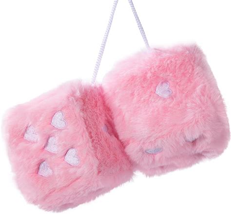 Amazon Heart Embroidered Baby Pink Fuzzy Plush Dice 3 Inch