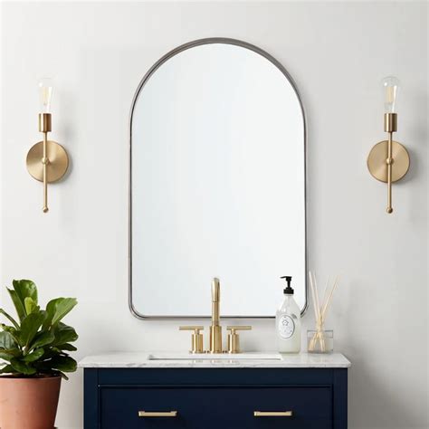 Modern Brushed Nickel Arched Wall Mirror Stainless Steel Metal Framed