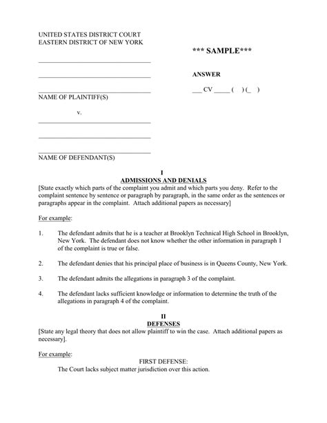 New York Answer To Complaint Sample Fill Out Sign Online And