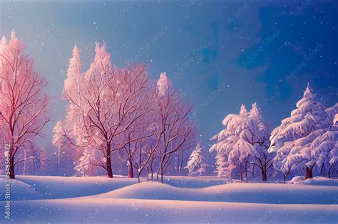 Beautiful Winter Landscape With Snow Covered Trees Stock Illustration Adobe Stock