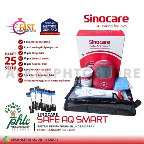 Jual Sinocare Safe Aq Smart Alat Cek Gula Darah Lengkap Isi Strip