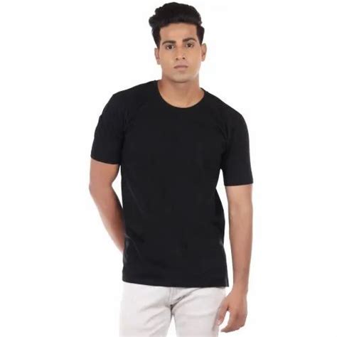 Plain Black Cotton Half Sleeve Round Neck T Shirt Size Large At Rs