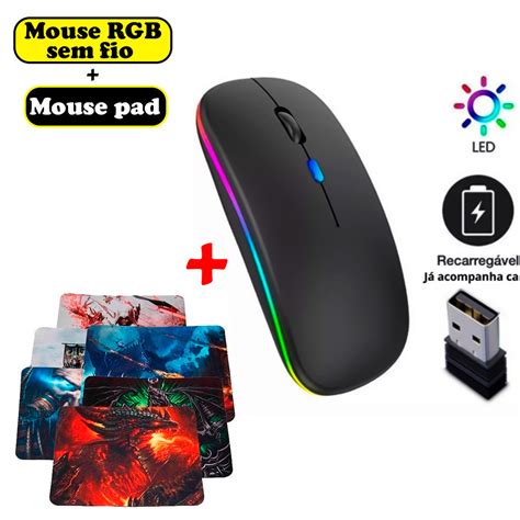 Mouse Sem Fio Wireless Bateria Interna Recarregavel Ghz Led Rgb