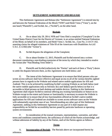 Settlement Release Agreement Template