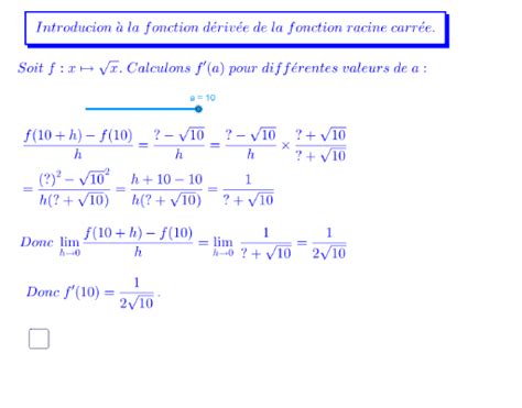 Intro D Riv E De La Fonction Racine Carr E Geogebra