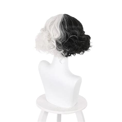 2021 Cruella Deville Wig Half Black And White Wigs Short Curly Wavy Bob Hair Women Girl Role