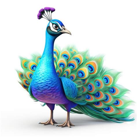 Pavo Real En Estilo De Personaje D Fondo Blanco Animado Y Animado