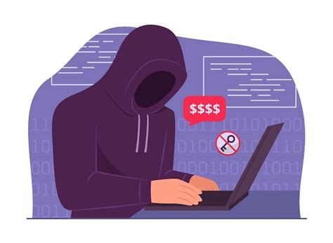 Hacker Con Capucha Robando Datos De La Computadora Portátil Ilustración