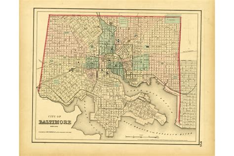 Baltimore, Maryland; Antique Map by Colton, 1856 - Posters & Prints