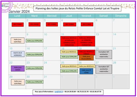 Le Planning Du RPE Mois De Janvier 2024 Relais Petite Enfance C