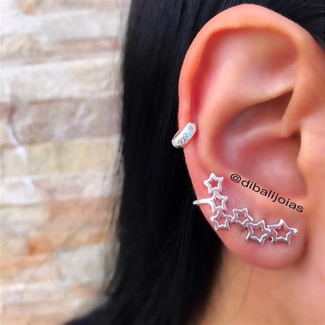 Brinco Ear Cuff De Prata Estrelas Dibali Joias