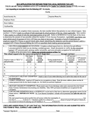 Fillable Online LST Refund Form Capital Tax Collection Bureau Fax