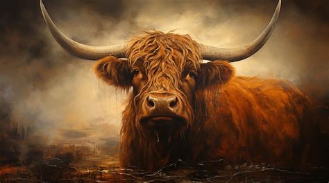 Premium Photo | Scottish Highland Cow Oil Painting