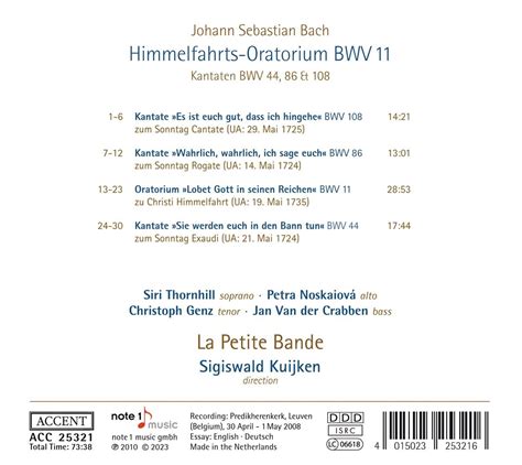 Johann Sebastian Bach Himmelfahrts Oratorium Kantate Bwv Cd Jpc