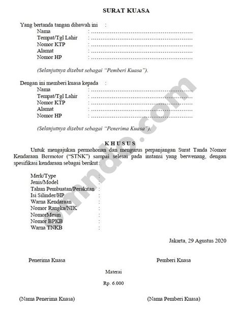 Detail Contoh Surat Kuasa Perpanjangan Stnk Mobil Koleksi Nomer 22