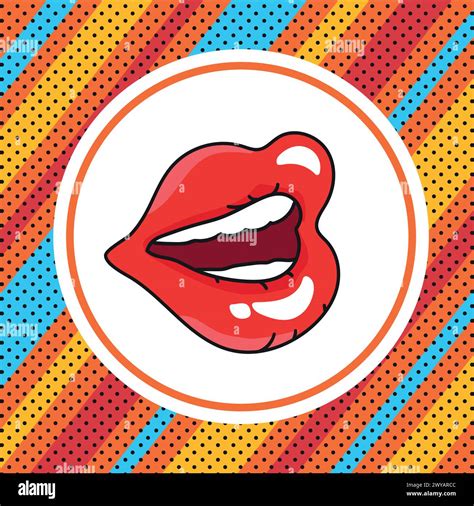 Retro Pop Art Style Bright Background With Speaking Female Lips Red