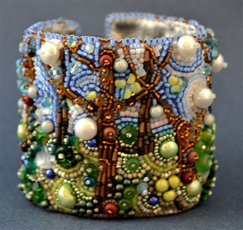 MADE TO ORDER Spring Bead Embroidery Cuff Bracelet By Crimsonfrog