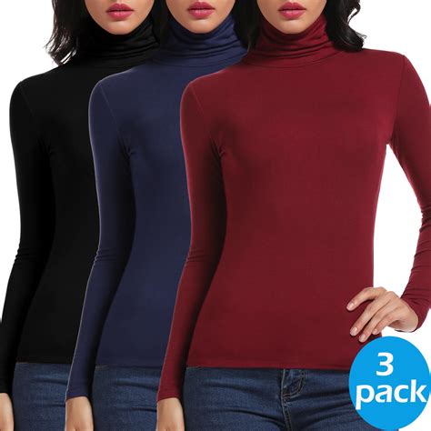 Manifique 3 Packs Womens Long Sleeve Mock Turtleneck Tops Slim Fit Base Layer Perfect For Spring