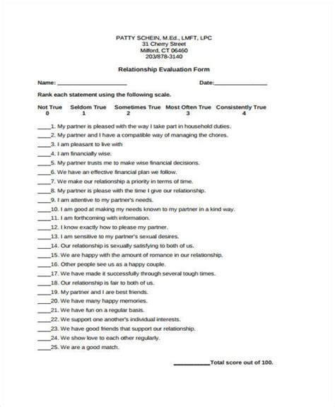 Free 7 Sample Relationship Evaluation Forms In Pdf Ms Word