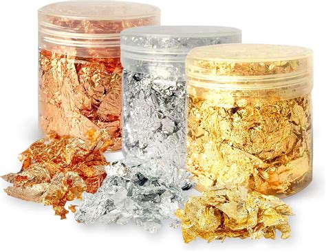 Wfauibr Gold Foil Flakes For Resin，3 Bottles Metallic Foil Flakes 15g Gold Flakes