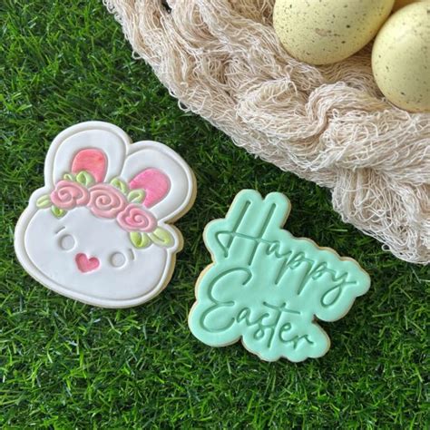 Floral Chubby Easter Bunny Cookie Cutter Embosser Set Bake My Design