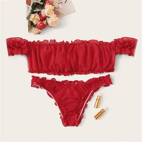 Uaang Women Strapless Bra Set Off Shoulder Sexy Lingerie Chiffon Female