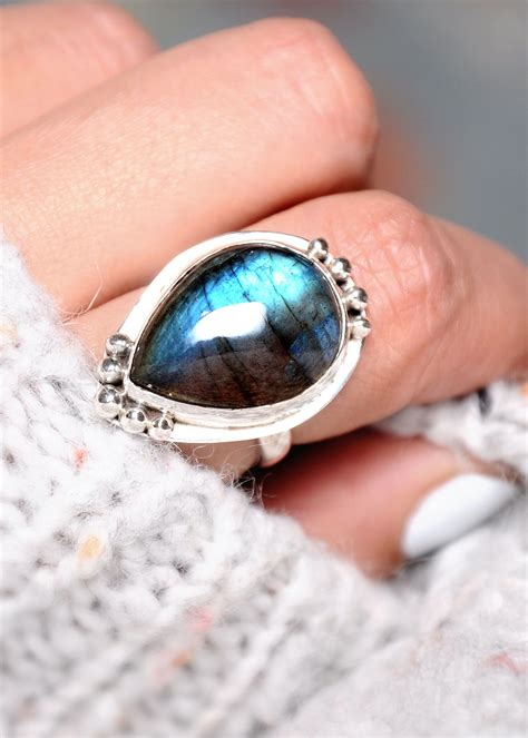 Teardrop Labradorite Ring Sterling Silver Labradorite Ring Silver