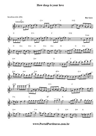 Bee Gees How Deep Is Your Love Sheet Music For Alto Saxophone