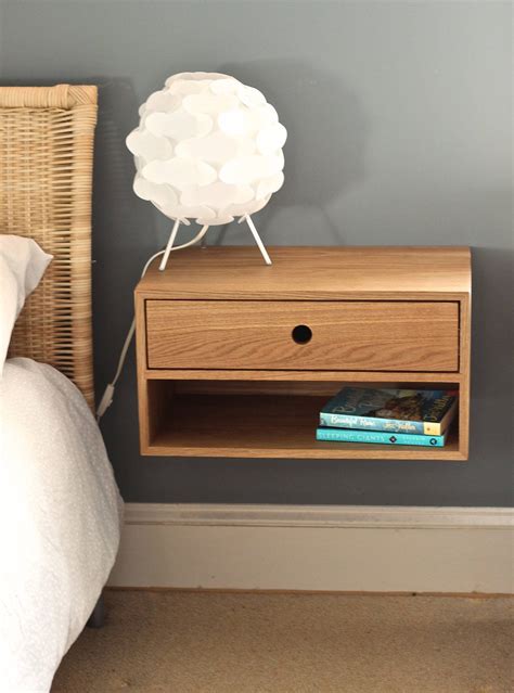 Floating Nightstand With Drawer In White Oak Modern Bedside Etsy