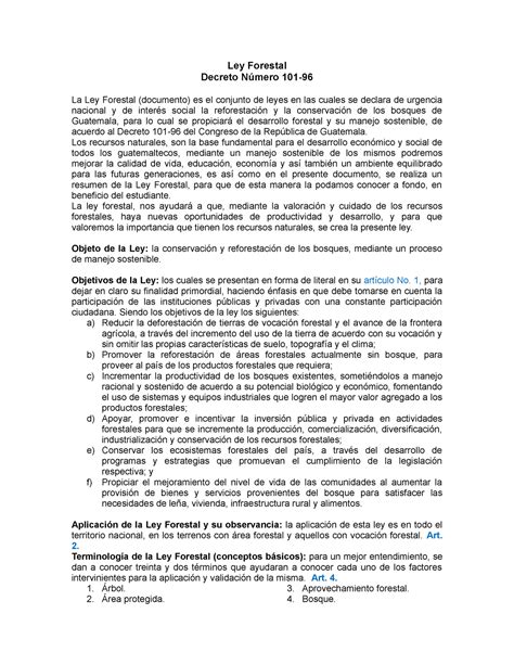 Grupo 1 LEY Forestal Ley Forestal Decreto Número 101 La Ley Forestal