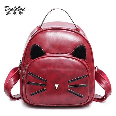 Moda Feminina Gatos Senhoras Mochila Pequena Pu Saco De Escola Mochilas