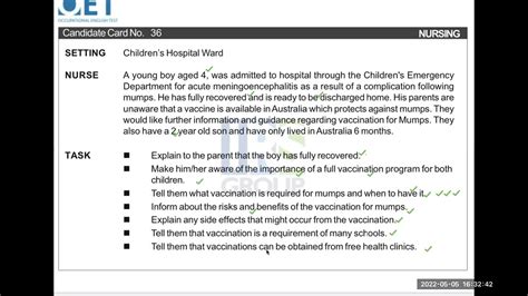 Oet Speaking Role Play Talking About Vaccination And Mumps YouTube