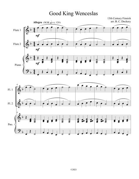 Good King Wenceslas Flute Duet With Piano Accompaniment Arr B C