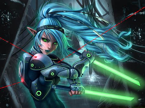 Hd Wallpaper Anime Girls Technology Futuristic Illuminated