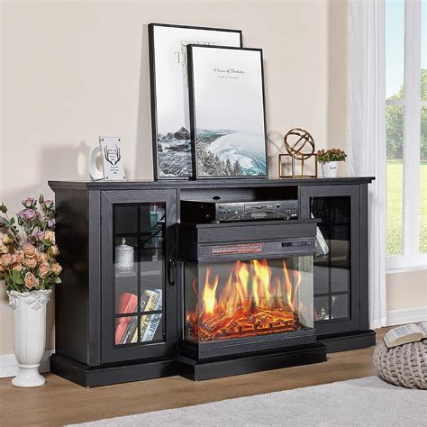 Amerlife Sided Glass Fireplace Tv Stand For Tvs Up To Media