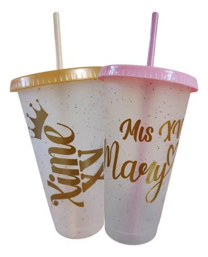 60 Vaso Reusable Personalizado Con Popote 24 Oz Mis Quince Envío gratis