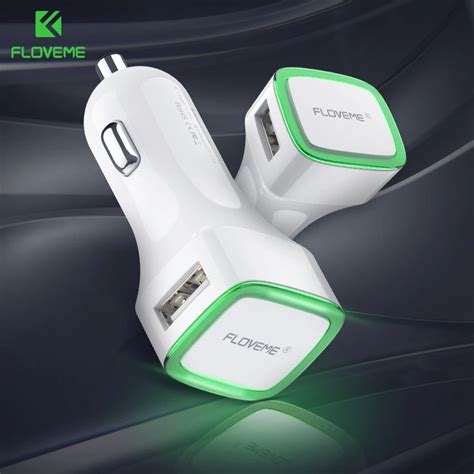 FLOVEME LED Car Charger For IPhone X 8 Dual USB Output 2 1A Lighter DC