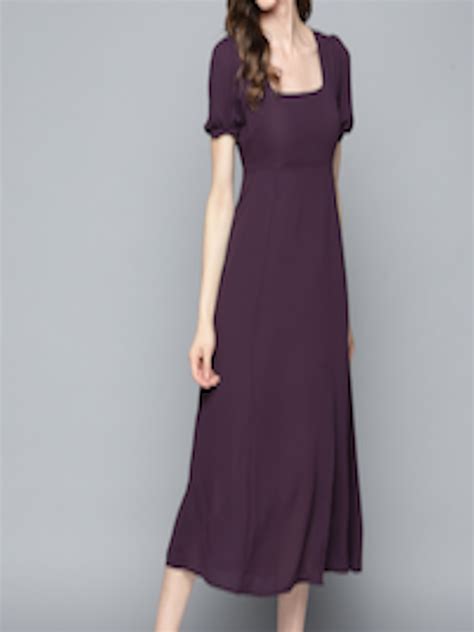 Buy Mast And Harbour Purple Solid Puff Sleeves Front Slit Detail A Line