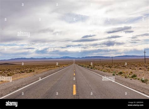 Riding The Route 95 In Nevada On Daytime Thru The Desert Usa Stock